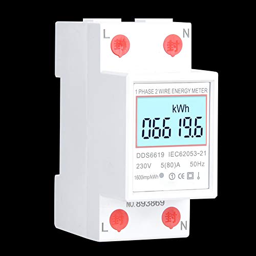 DDS6619-006 Stromzähler Digitaler Elektrischer Energiezähler Einphasen Leistungsmesser DIN-Schiene 2P Energieverbrauchsmesser 230V mit Hintergrundbeleuchtung von Walfront