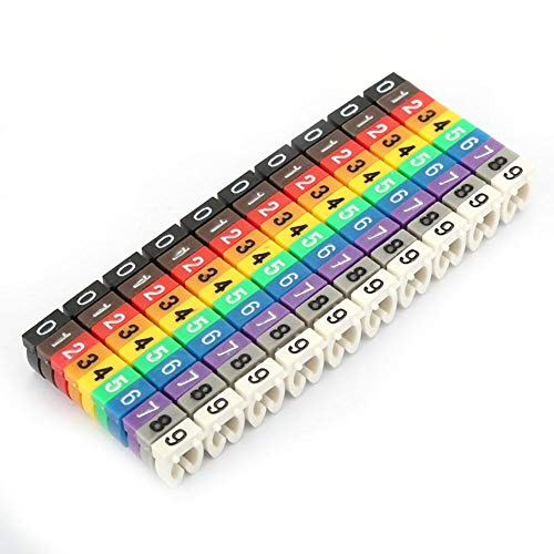 Digitaler Röhrendraht, Kabelkennzeichnung 0-9 Nummer codierter Clip auf Kunststoff Kabelmarkierung, Bunter Kabelmarkierer, C-Form Geeignetes Mehrfachkabel Kabelmarker (100Pcs 4mm²) von Walfront