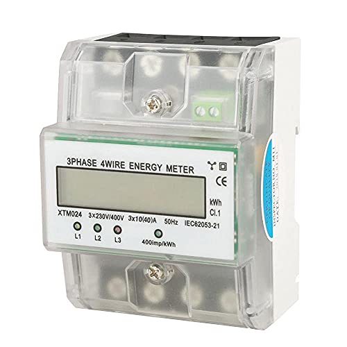 Digitaler Stromzähler 3 Phasen 4 Draht DIN Schienen Stromzähler Elektronischer KWh Zähler mit Klarsichtdeckel (10 (40) A) von Walfront