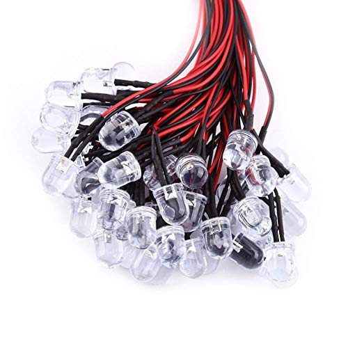 Diode Led Lichter, 50pcs 3/5/10mm DC 9-12 Volt Bedrahtet Diode Leuchtend Leuchtdiode Runde Wasser Freie Emittierende Weiß/Rot/Blau/Grün/Licht(10mm-weiß) von Walfront