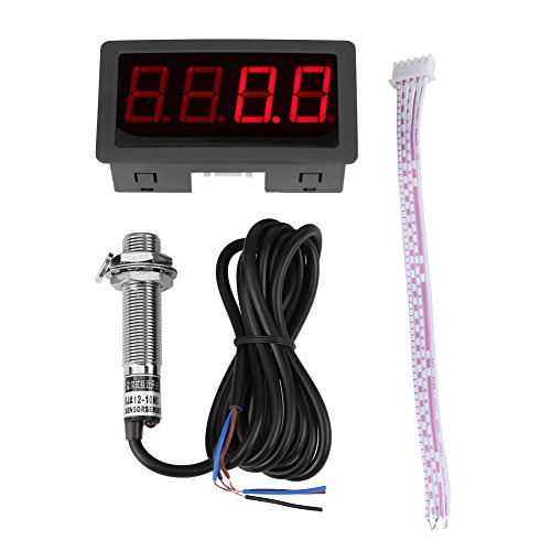 Drehzahlmesser Digital 4 Digital LED Display Digital Tachometer RPM Geschwindigkeit Meter Panel Induktive Hall Sensor NPN Näherungsschalter(Rot) von Walfront