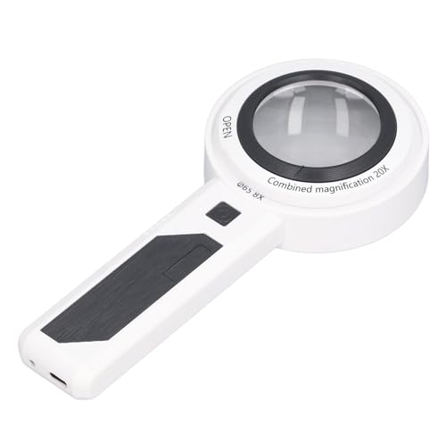 Einstellbare Lichtvergrößerung, 8X 5X 20x HD -optische Objektiv, 26 LEDs, Handheld -wiederaufladbare Vergrößerungsglas für die Lesungsprüfung mit 3 Beleuchtungsmodi Zum von Walfront