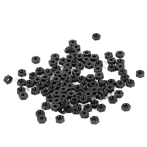 Walfront Sechskantmuttern, 100 Stück, M3, Sortiment von Sechskantmuttern aus Nylon, Verriegelung für Schrauben aus Kunststoff (schwarz) von Walfront