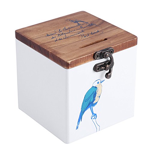 Holz Piggy Bank Spardose Cash Bank Coin Bank Münzen Geld Aufbewahrungsboxen Holz Container, Vogel und Zweige Optional(Vogel-Motiv) von Walfront