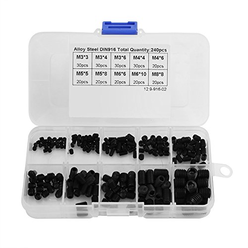 Madenschrauben, 240er Inbusschraube Set, Edelstahlschrauben Sockelkopf Hex Screw Legierter Stahl Sortierter Grub Schraubenkasten Kit DIN916 M3-M8 Vollgewinde Madenschrauben, 240er Inbusschraube Set, Edelstahlschrauben Sockelkopf Hex Screw Legierter Stahl Sortierter Grub Schraubenkasten Kit DIN916 M3-M8 Vollgewinde von Walfront