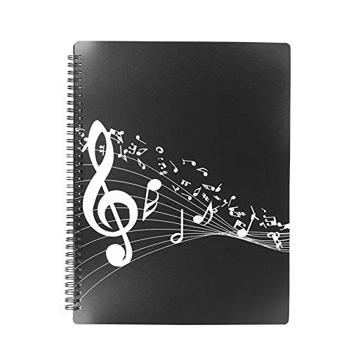 Musikblatt Datei Themed File Dokumente Lagerung Violinschlüssel Ordner 40 Taschen A4 Wasserdichtes ABS für Klaviergitarre Musikinstrument Zubehör Schwarz von Walfront