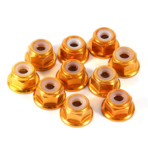 Sechskantmuttern, selbstsichernd, 10 Stück CNC-Nüsse aus Aluminium mit Flanschen aus Nylon, selbstsichernd, Metallmuttern (M3 Gold) von Walfront