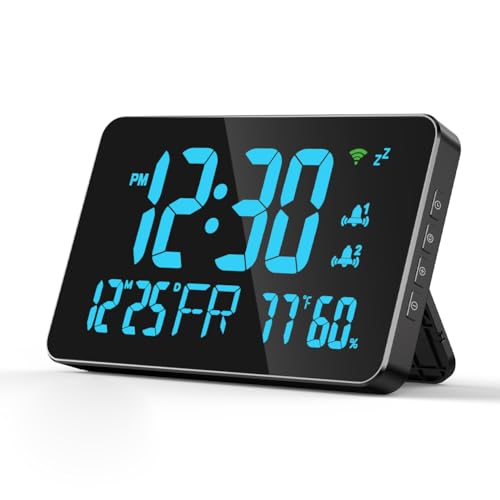 Walfront Tuya WiFi Digital Wecker Desktop Taktkalender Intelligentes Thermometer Hygrometer mit Klarem LED -Display für Schlafzimmer, Bett (Blue) von Walfront