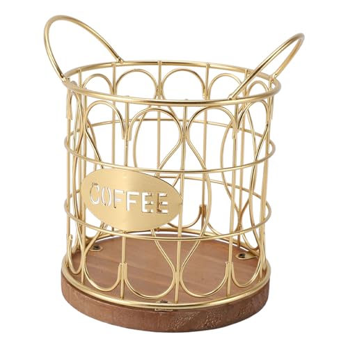 Walfront Kaffee-Pod-Korb Moderner Stilvoller Drahtkapselhalter mit Holzbasis für Café Küche- Rostproof Kaffeeschoten Organizer für Arbeitsplatte (GOLD) von Walfront