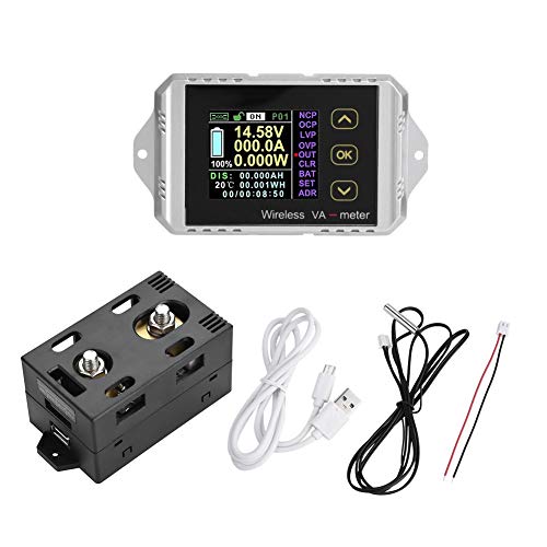 Wireless Battery Tester, Wireless Battery Monitor Spannung Amperemeter Power Meter Farbe LCD Bildschirm DC Voltmeter/Amperemeter/Wattmeter(VAT-1200, 0-200A 0-100V) von Walfront