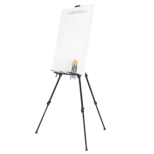 Walimex pro Staffelei XXL 62-205cm, Aluminium I ideale Atelierstaffelei, Tischstaffelei & Feldstaffelei I für Leinwände bis HxT: 150x4cm, bis 6kg I Ablage & Halterung für Farben & Pinsel, mit Tasche von Walimex pro