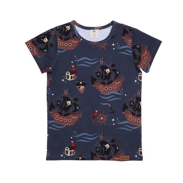 Babyshirt Dunkelblau Piratenschiff Walkiddy Bio-Baumwolle Nachhaltig, GOTS-zertifiziert, Umweltfreundlich, Allergikerfreundlich, Verantwortungsvolle Mode von Walkiddy