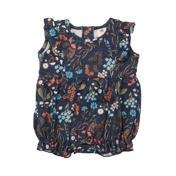 Bio-Baumwolle Floral Night Body Blau - GOTS-zertifiziert, Elastanmix, Fair Trade Produktion – Walkiddy von Walkiddy
