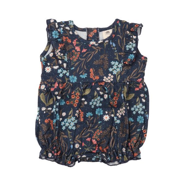 Bio-Baumwolle Floral Night Body Blau - GOTS-zertifiziert, Elastanmix, Fair Trade Produktion – Walkiddy von Walkiddy