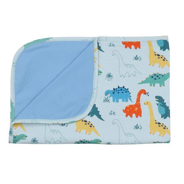 Babydecke Bio Baumwolle Blau Dino Walkiddy, GOTS-zertifiziert, kuschelig, umweltfreundlich, hypoallergen, atmungsaktiv, nachhaltig hergestellt, 95% Baumwolle. von Walkiddy