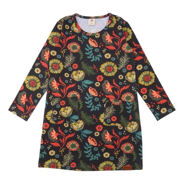 Tunika Bio-Baumwolle Anthrazit - Walkiddy "Cheerful Flowers" umweltfreundlich, GOTS-zertifiziert, elastisch, stilvoll, nachhaltige Mode für Kinder (Gr. 50-116) von Walkiddy