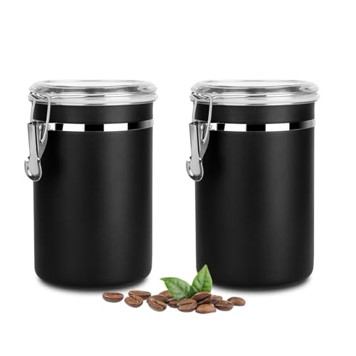 Kaffeedose Luftdicht mit Deckel Kaffeebohnen Behälter für Kaffeepulver Bohnen Tee Mehl Müsli Zucker, Edelstahl Dose zur Aufbewahrung Vorratsdose Küche Lebensmittel BPA-frei (2er Set - 1.8L - Schwarz) von Walktosun