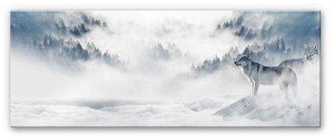 Wall-Art Acrylglasbild Wölfe im Schnee Panorama, Glasposter modern von Wall-Art