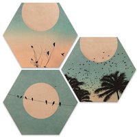 Wall-Art Holzbild "Hexagon Holzbild Sonnenaufgang", (Set, 3 St., Dekorativer Kunstdruck) von Wall-Art