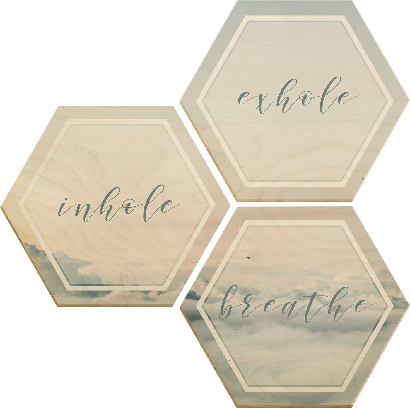 Wall-Art Holzbild Inhale Exhale Breathe, (Set), Holzposter Collage von Wall-Art