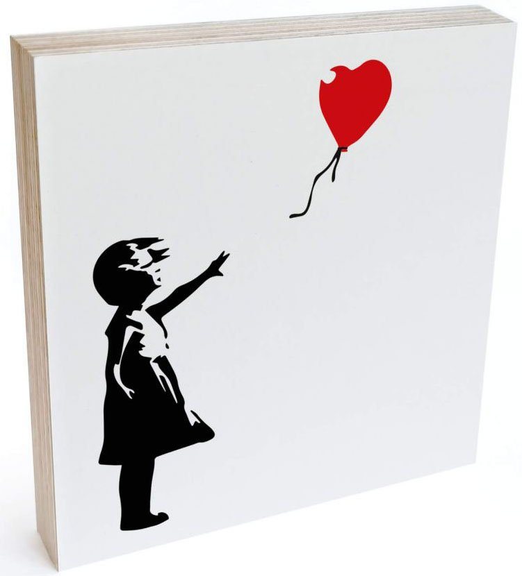 Wall-Art Holzbild Tischdeko Banksy Luftballon, Menschen (1 St), bedrucktes Holzbild von Wall-Art