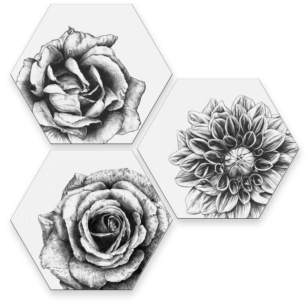 Wall-Art Mehrteilige Bilder Blumen Collage Floral Deko, (Set, 3 St), Metallschild Collage von Wall-Art