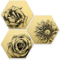 Wall-Art Mehrteilige Bilder "Florales Blumen Set Goldeffekt", (Set, 3 St.) von Wall-Art