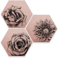 Wall-Art Mehrteilige Bilder "Florales Blumen Set Kupfer", Q, (Set, 3 St.) von Wall-Art