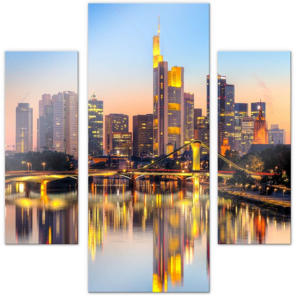 Wall-Art Mehrteilige Bilder Frankfurter Lichter (3 teilig), (Set, 3 St), Glasposter modern von Wall-Art