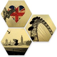 Wall-Art Mehrteilige Bilder "Goldeffekt London Collage", (Set, 3 St.) von Wall-Art
