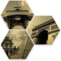 Wall-Art Mehrteilige Bilder "Goldeffekt Paris Collage Stadt", Schriftzug, (Set, 3 St.) von Wall-Art