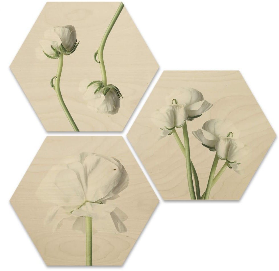Wall-Art Mehrteilige Bilder Maiglöckchen Blumen Collage, Schriftzug (Set, 3 St), Holzposter modern von Wall-Art