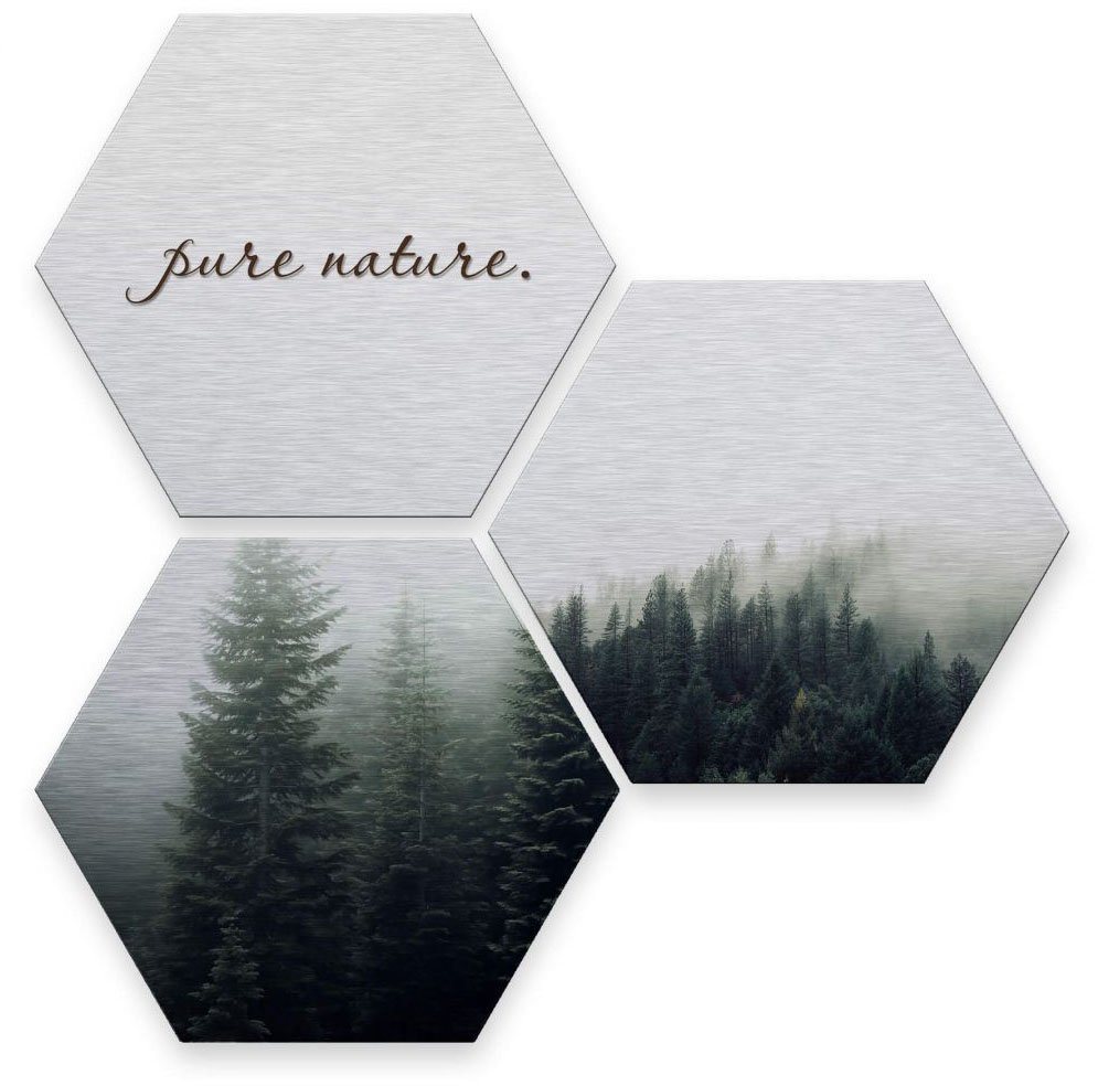 Wall-Art Mehrteilige Bilder Silber Effekt Pure Nature Wald, Pflanzen (Set, 3 St), Metallschild Collage von Wall-Art