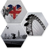 Wall-Art Mehrteilige Bilder "Silber London Stadt Collage", (Set, 3 St.) von Wall-Art