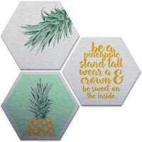 Wall-Art Mehrteilige Bilder "Silbereffekt Ananas Spruch", (Set, 3 St., Im 3-teiligen Set) von Wall-Art