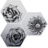 Wall-Art Mehrteilige Bilder "Silbereffekt Blumen Set", (Set, 3 St.) von Wall-Art