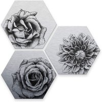 Wall-Art Mehrteilige Bilder "Silbereffekt Blumen Set", (Set, 3 St.) von Wall-Art