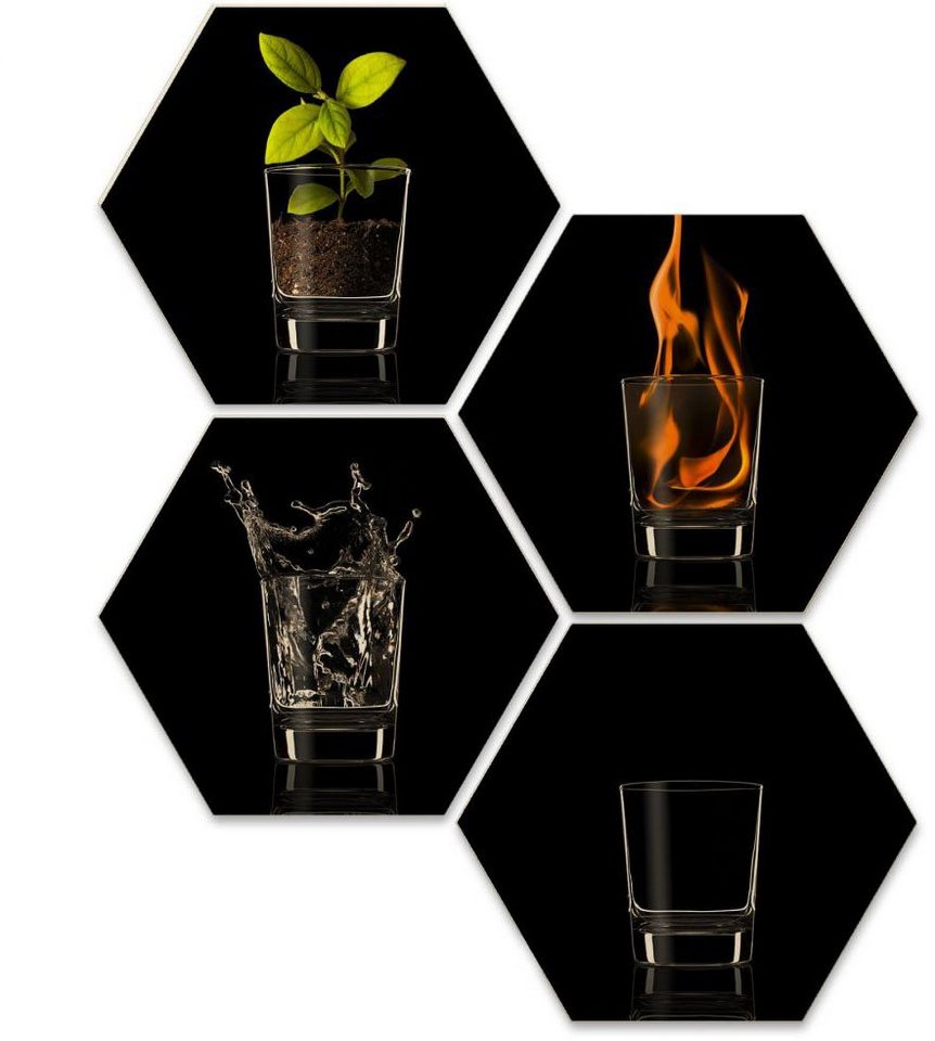 Wall-Art Mehrteilige Bilder The Four Elements Vier Elemente, Blumen (Set, 4 St), Holzschild Collage von Wall-Art