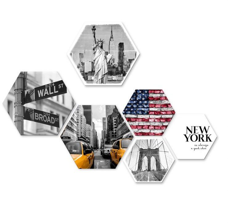 Wall-Art Mehrteilige Bilder Typisch New York Collage, (Set, 6 St), Metallschild Collage von Wall-Art