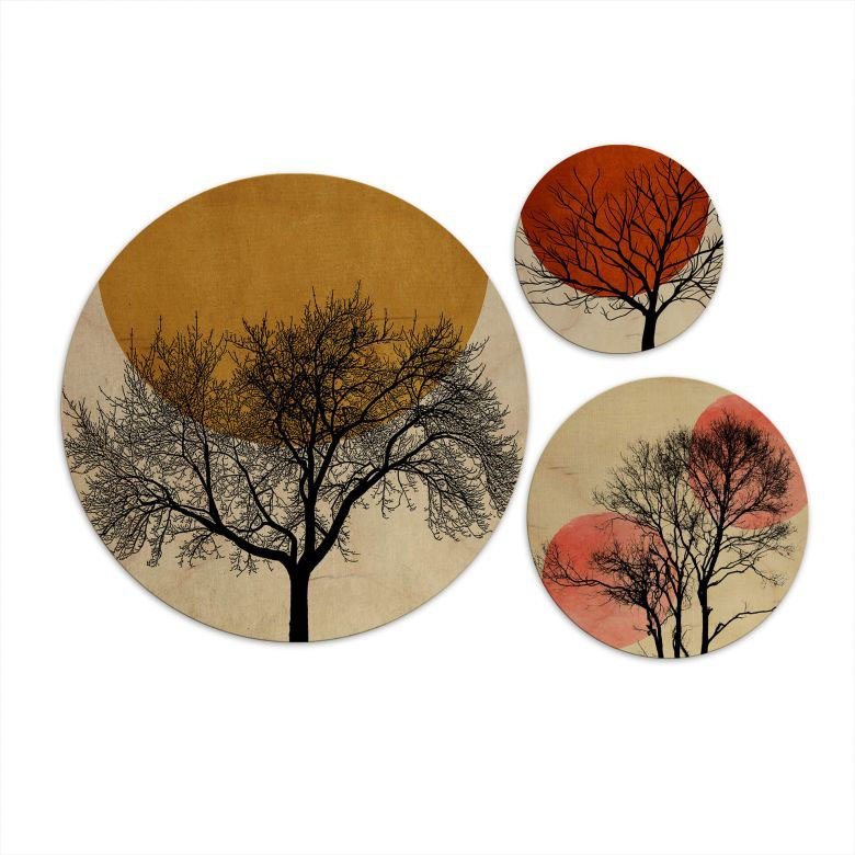 Wall-Art Mehrteilige Bilder Warmer Sonnenuntergang rund, Blumen (Set, 3 St), Holzschild Collage von Wall-Art