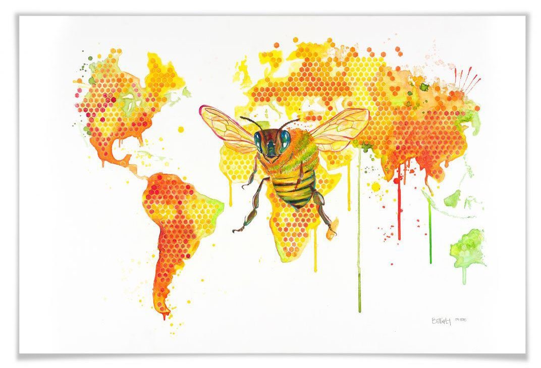 Wall-Art Poster Bees World Bienenkönigin, Schriftzug (1 St), Poster ohne Bilderrahmen von Wall-Art