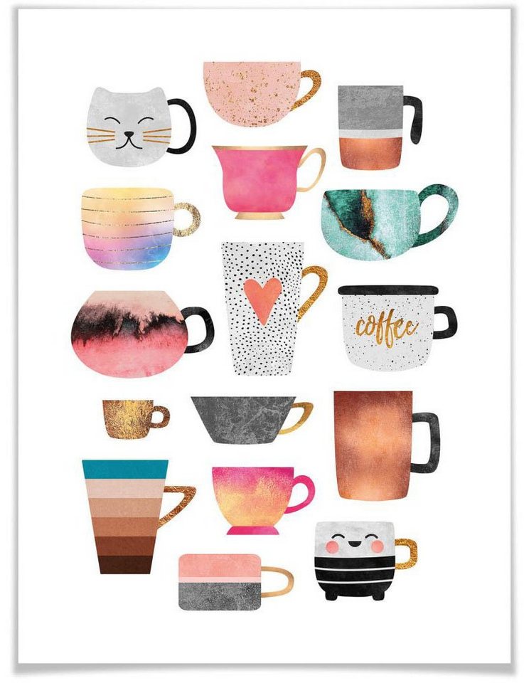Wall-Art Poster Kaffeetassen Bunt, Geschirr & Besteck (1 St), Poster ohne Bilderrahmen von Wall-Art