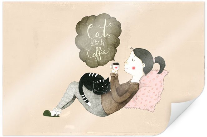 Wall-Art Poster Loske Katze und Kaffee Liebe, Person (1 St), Poster ohne Bilderrahmen von Wall-Art