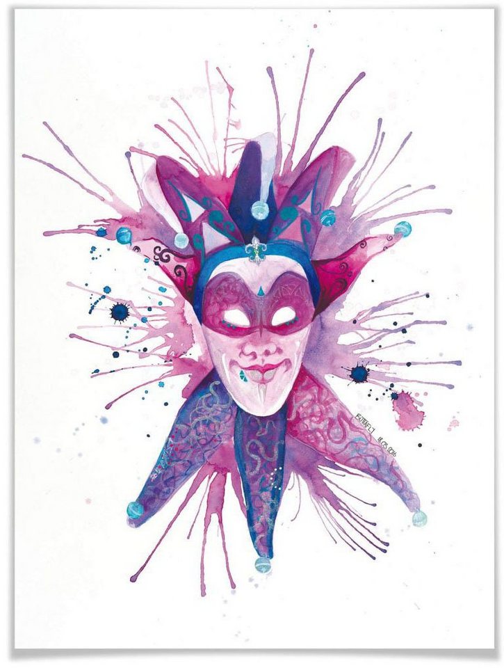 Wall-Art Poster Mardi Gras Mask, Schriftzug (1 St), Poster ohne Bilderrahmen von Wall-Art