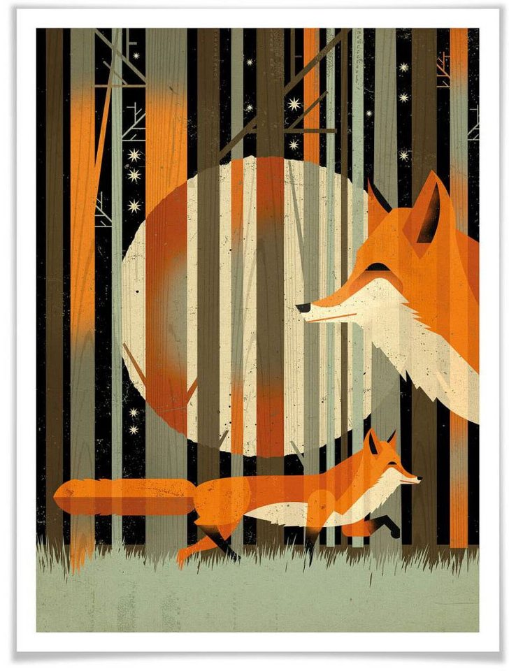 Wall-Art Poster Midnight Foxes, Schriftzug (1 St), Poster ohne Bilderrahmen von Wall-Art
