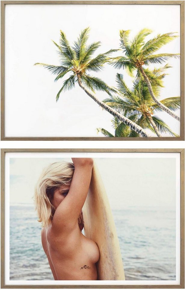 Wall-Art Poster Sexy Surfer Paradies Palmen Urlaub, (Set, 2 St), Collage mit Bilderrahmen von Wall-Art