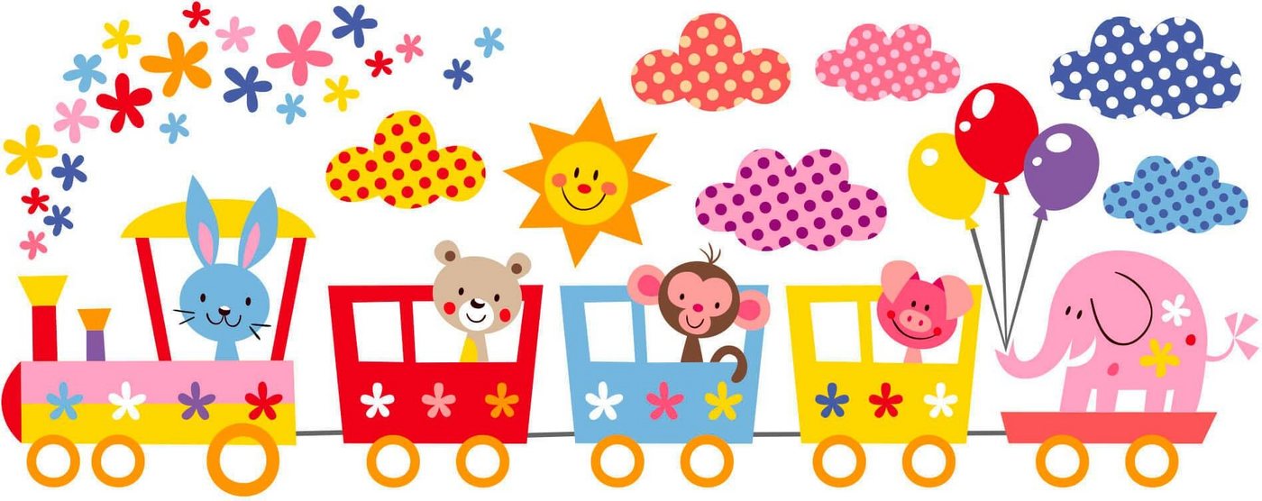 Wall-Art Wandtattoo Baby Kinderzimmer Lustige Tiere im Zug, selbstklebend, entfernbar von Wall-Art