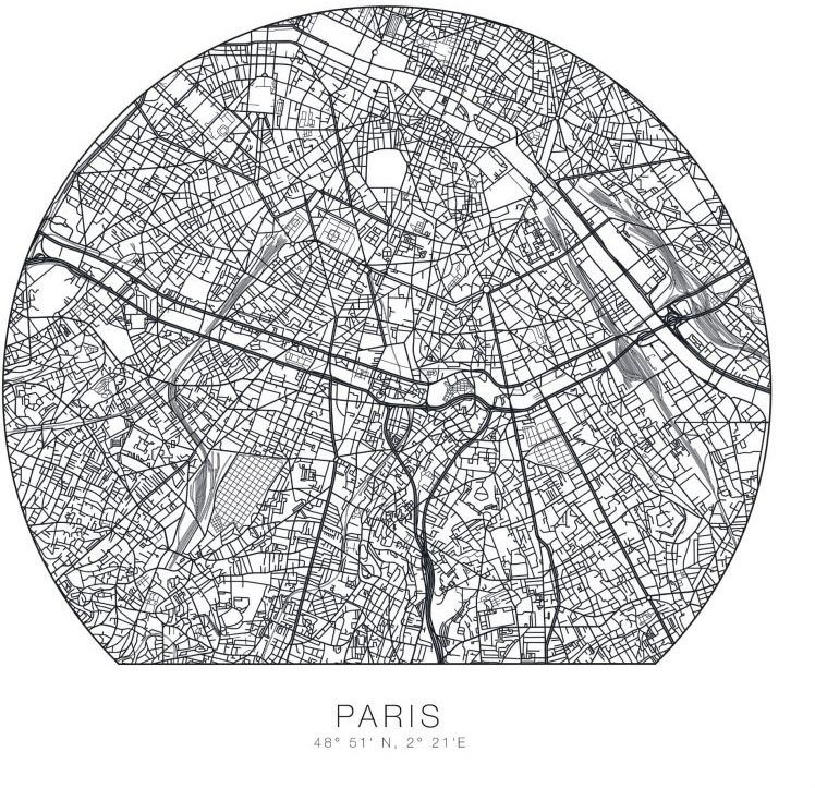 Wall-Art Wandtattoo Paris Tapete runder Stadtplan (1 St), selbstklebend, entfernbar von Wall-Art