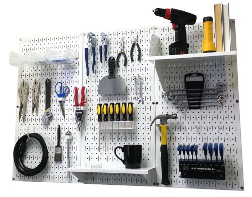 Stecktafel-Organizer, Wandsteuerung, 1,2 m, Metall-Stecktafel, Standard-Werkzeug-Aufbewahrungs-Set mit weißem Werkzeugbrett und weißem Zubehör von Wall Control