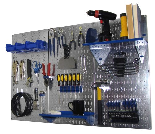 Wall Control Stecktafel-Organizer, 1,2 m Metall-Stecktafel, Standard-Werkzeugaufbewahrungsset mit verzinkter Werkzeugtafel und blauem Zubehör von Wall Control